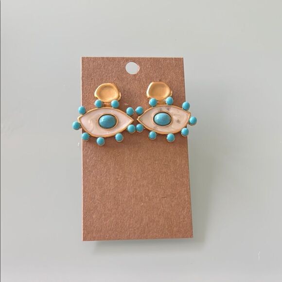 Gold and Turquoise Eye Earrings A1127 - Picture 3 of 3